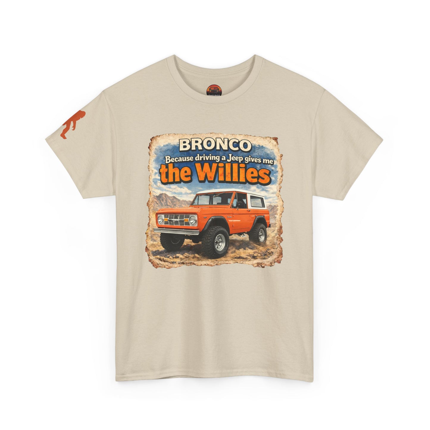 66-77 Ford Bronco apparel tee front view sand "Willies” off-road t-shirt
