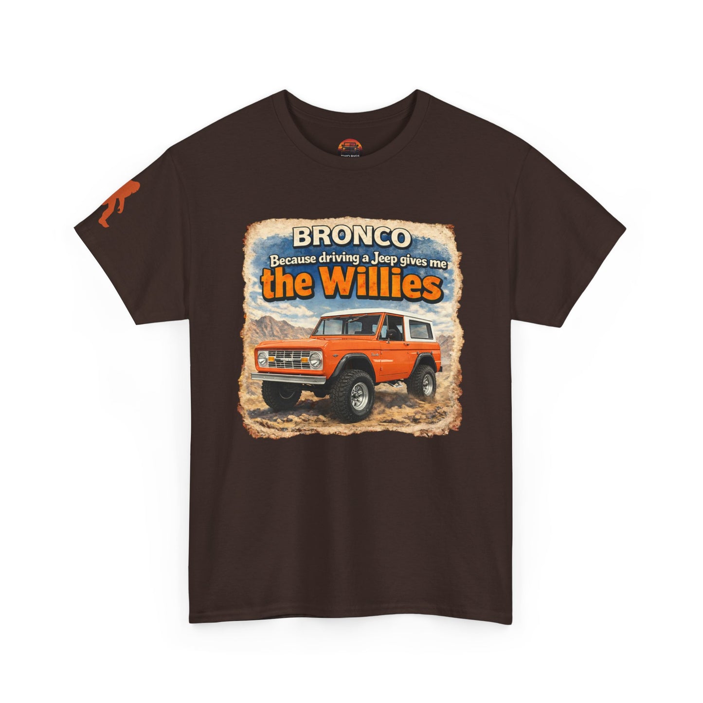 66-77 Ford Bronco apparel tee front view brown "Willies” off-road t-shirt