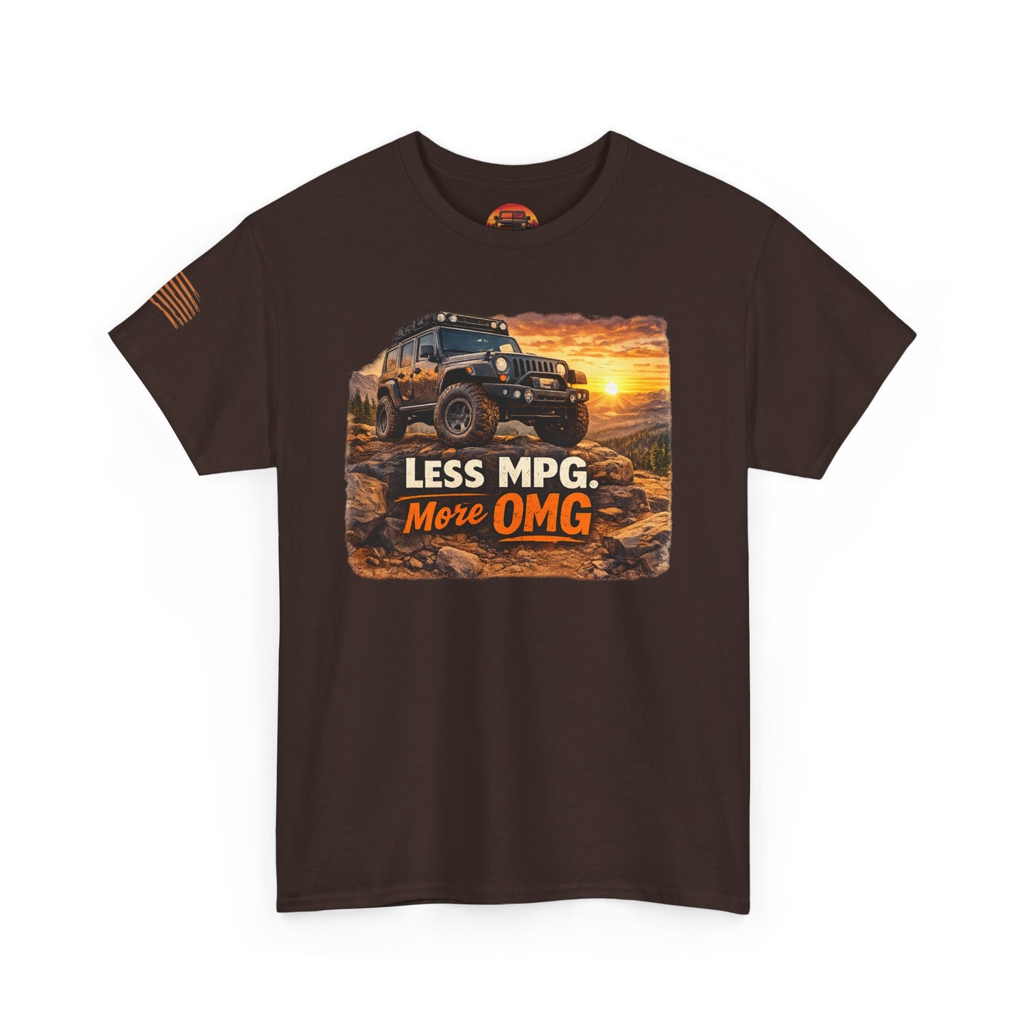 Jeep Tee "Less MPG, More OMG" Front Brown