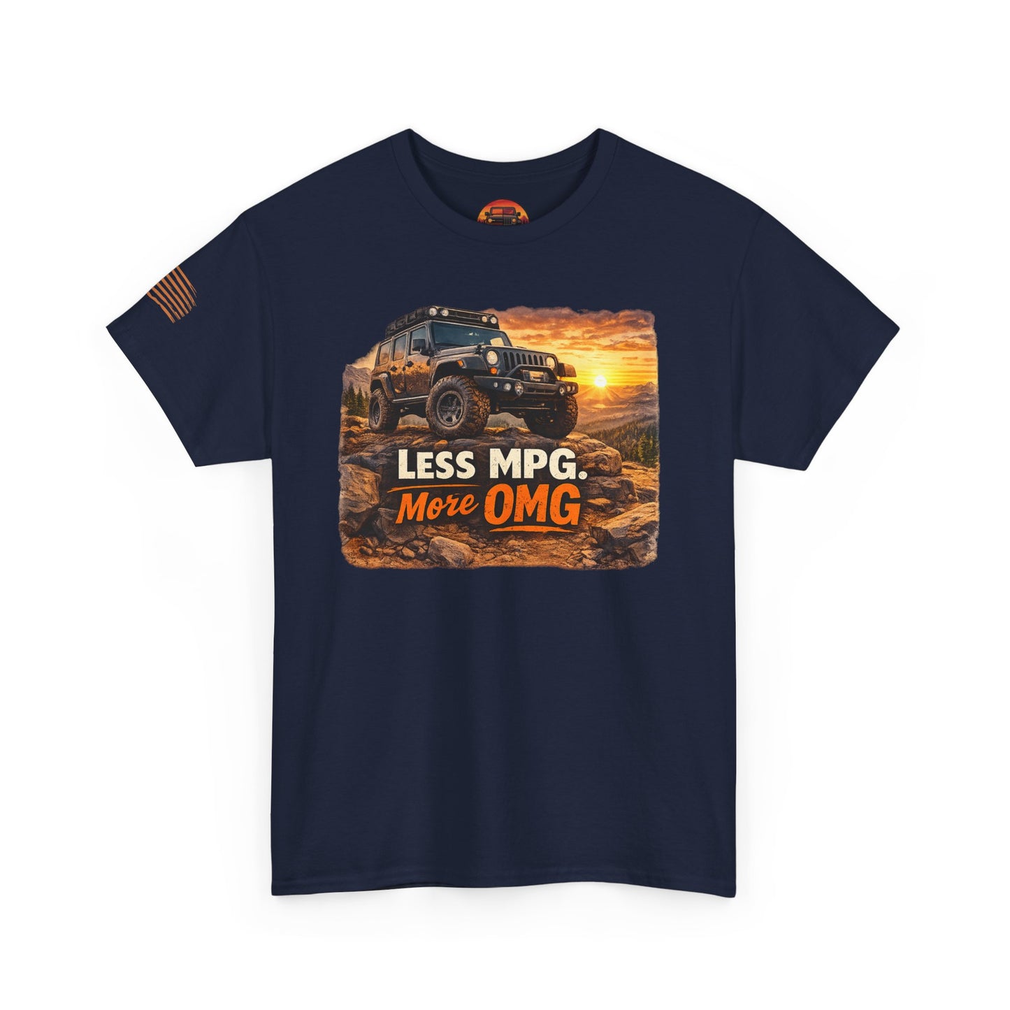 Jeep Tee "Less MPG, More OMG" Front Navy Blue