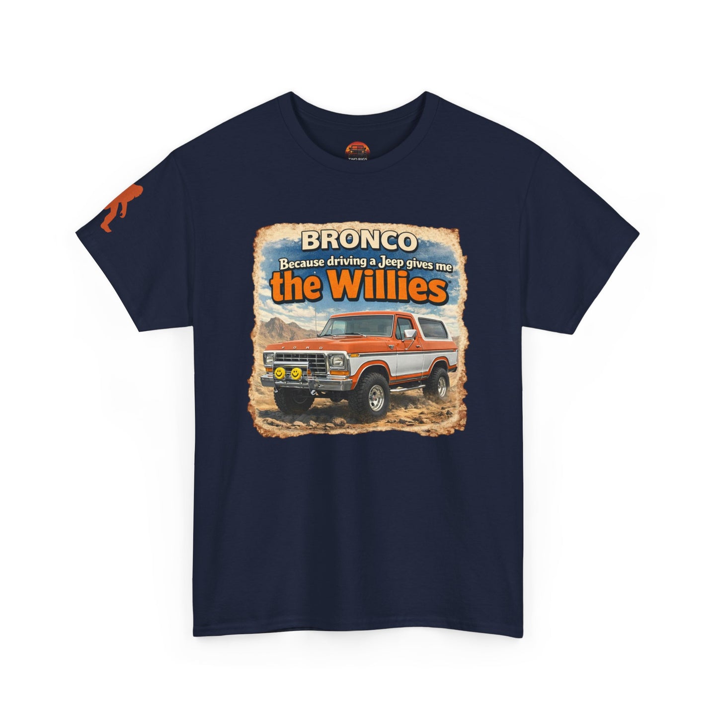 1978-1979 Ford Bronco apparel tee front view navy blue “Willies” off-road t-shirt