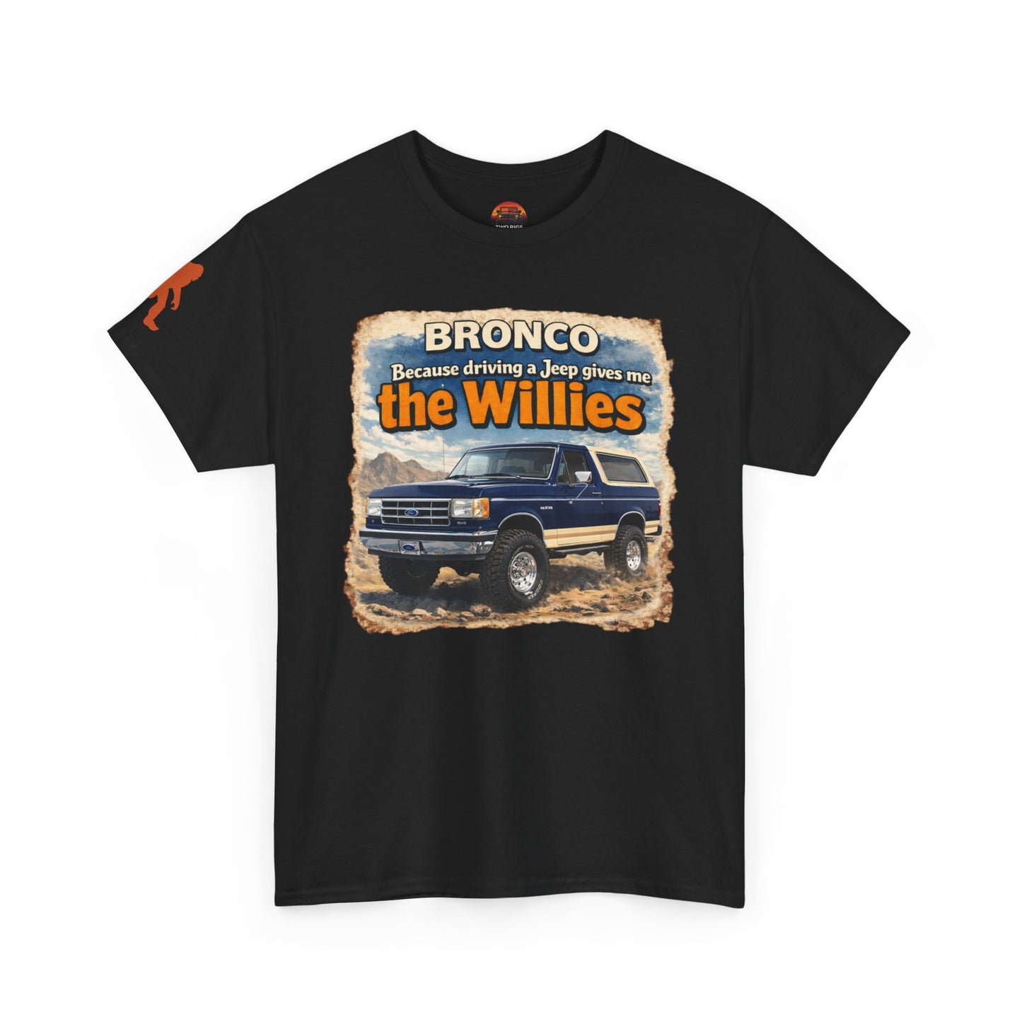 1987-1991 Ford Bronco apparel tee front view black “Willies” off-road t-shirt