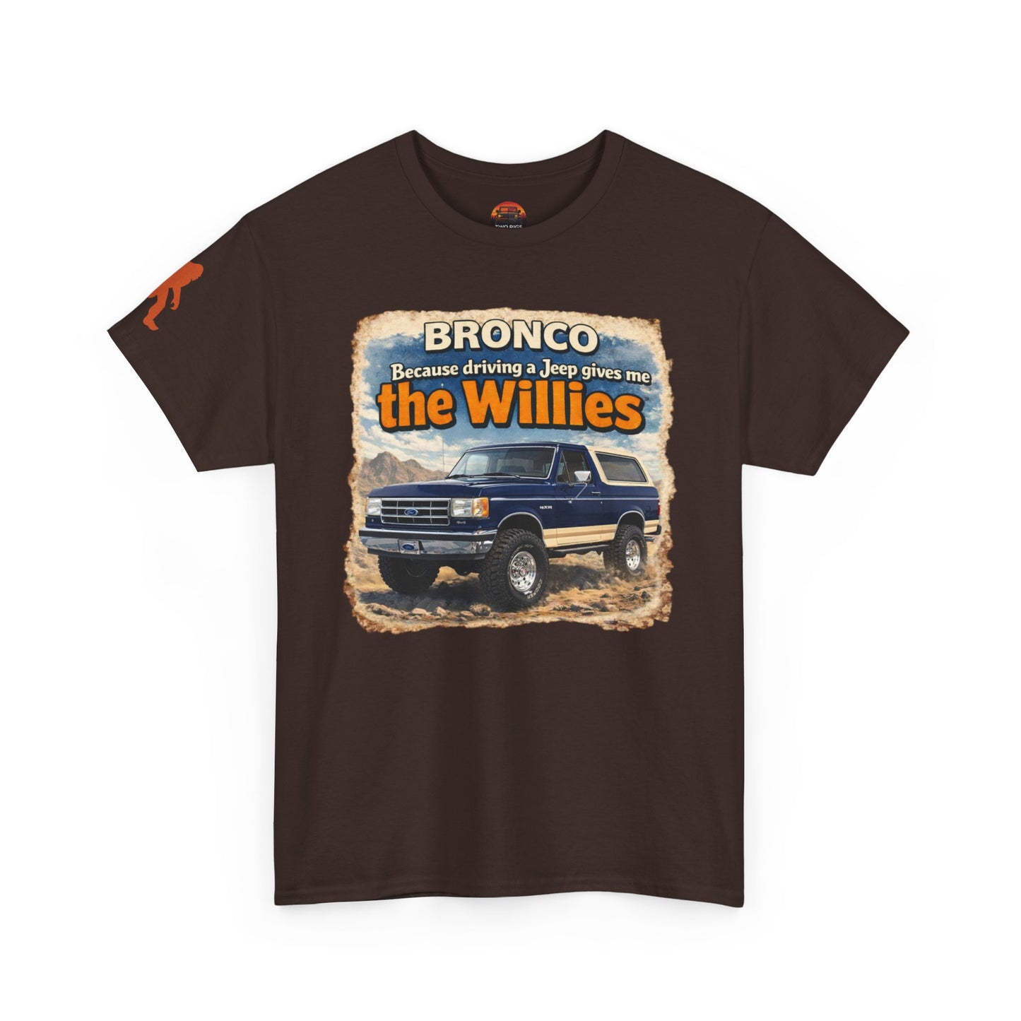 1987-1991 Ford Bronco apparel tee front view brown “Willies” off-road t-shirt