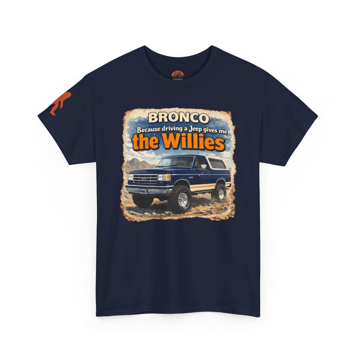1987-1991 Ford Bronco apparel tee front view navy blue “Willies” off-road t-shirt