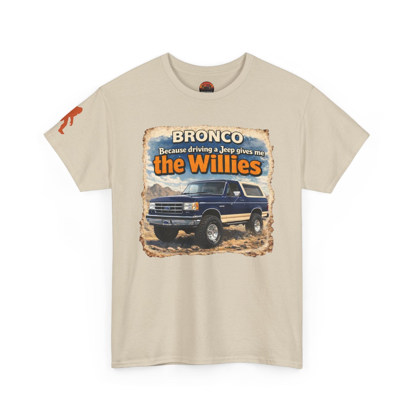 1987-1991 Ford Bronco apparel tee front view sand “Willies” off-road t-shirt