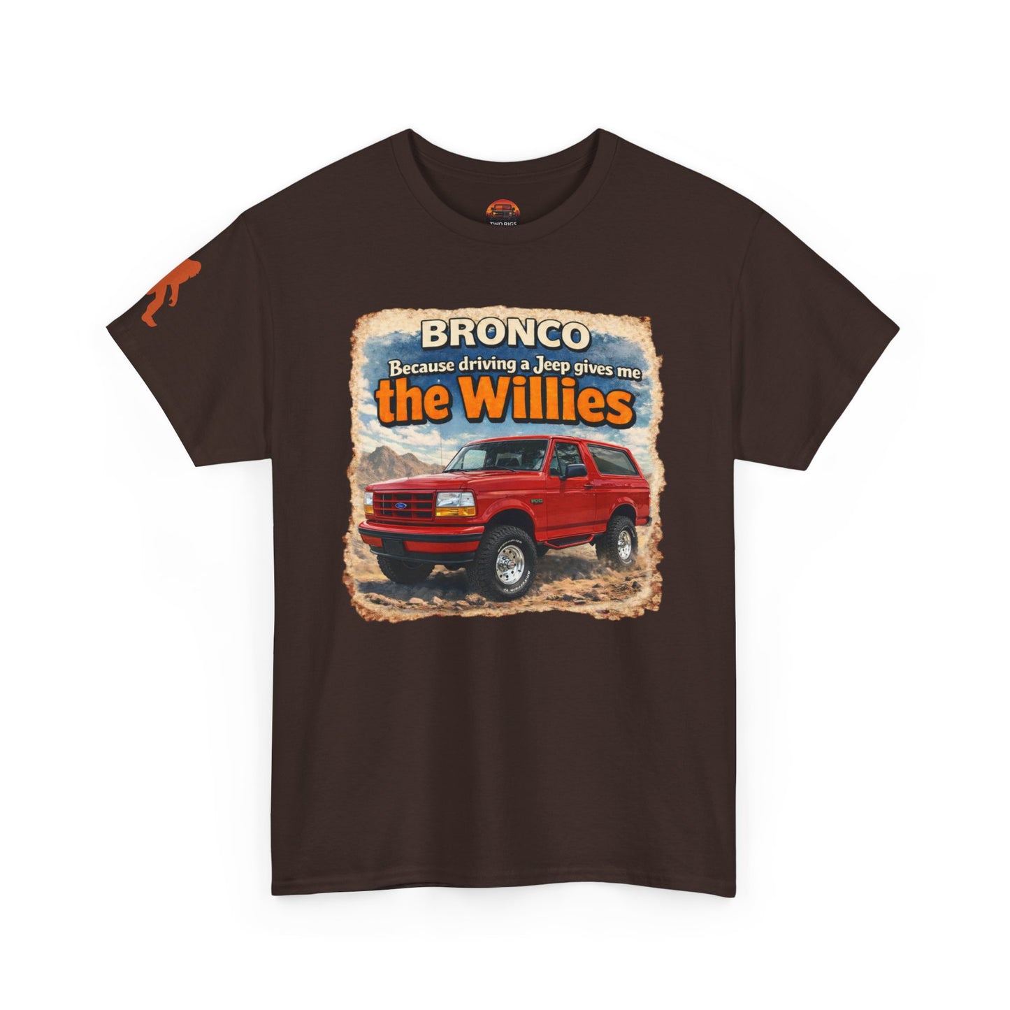 1992-1996 Ford Bronco apparel tee front view brown “Willies” off-road t-shirt