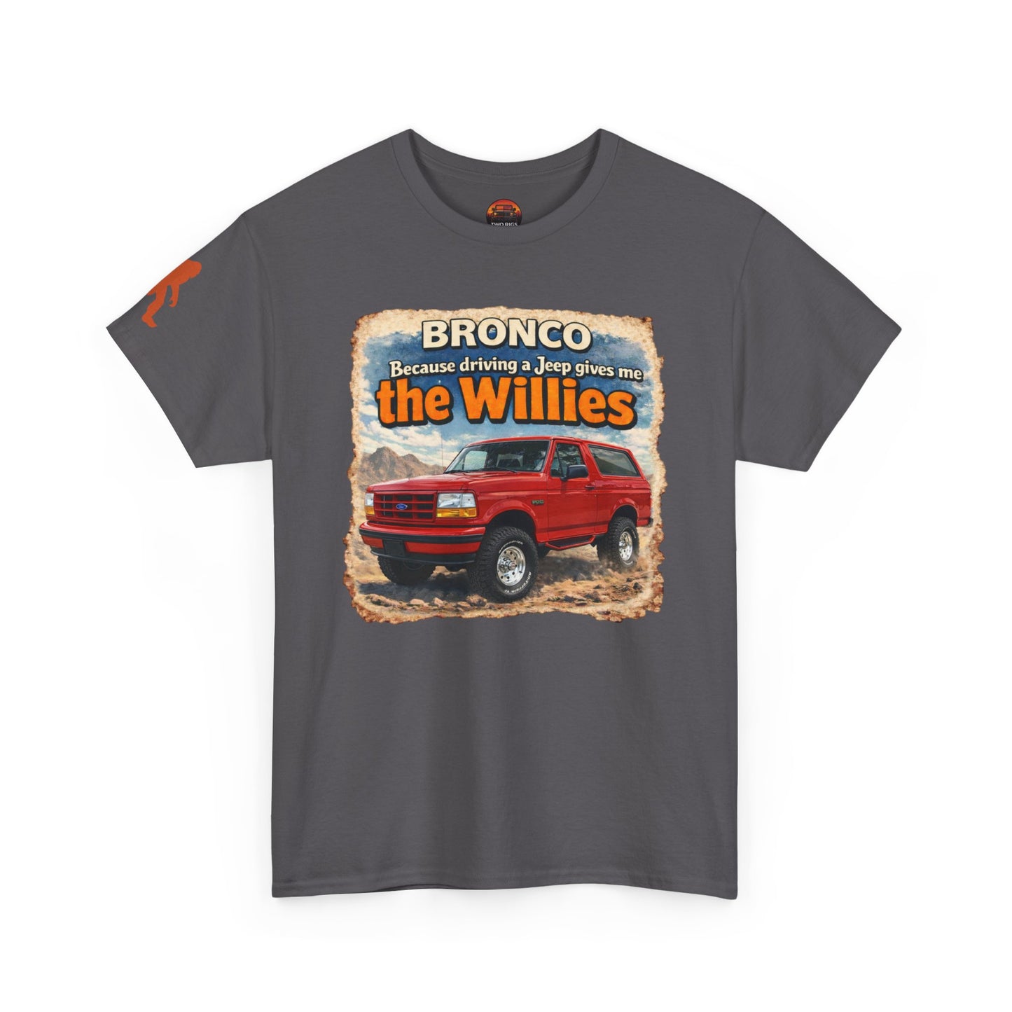 1992-1996 Ford Bronco apparel tee front view charcoal “Willies” off-road t-shirt
