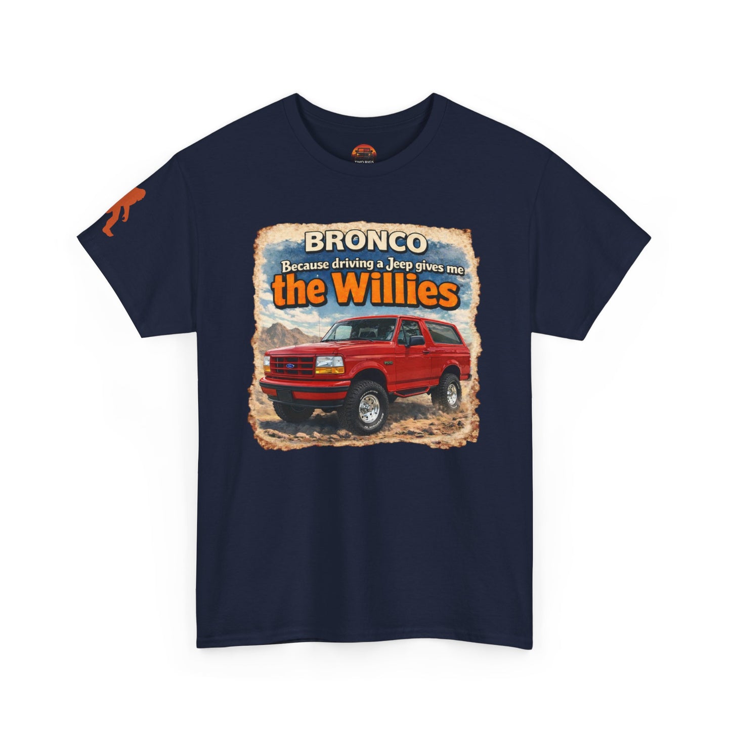 1992-1996 Ford Bronco apparel tee front view navy blue “Willies” off-road t-shirt