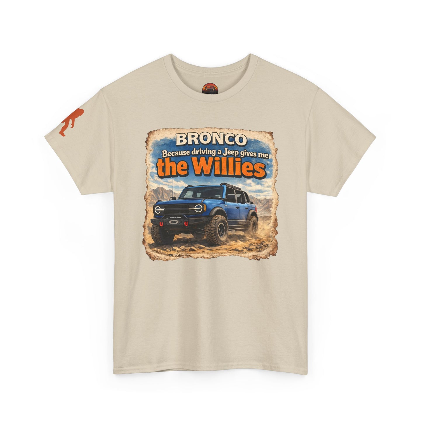 2021-Current Ford Bronco apparel tee front view sand “Willies” off-road t-shirt