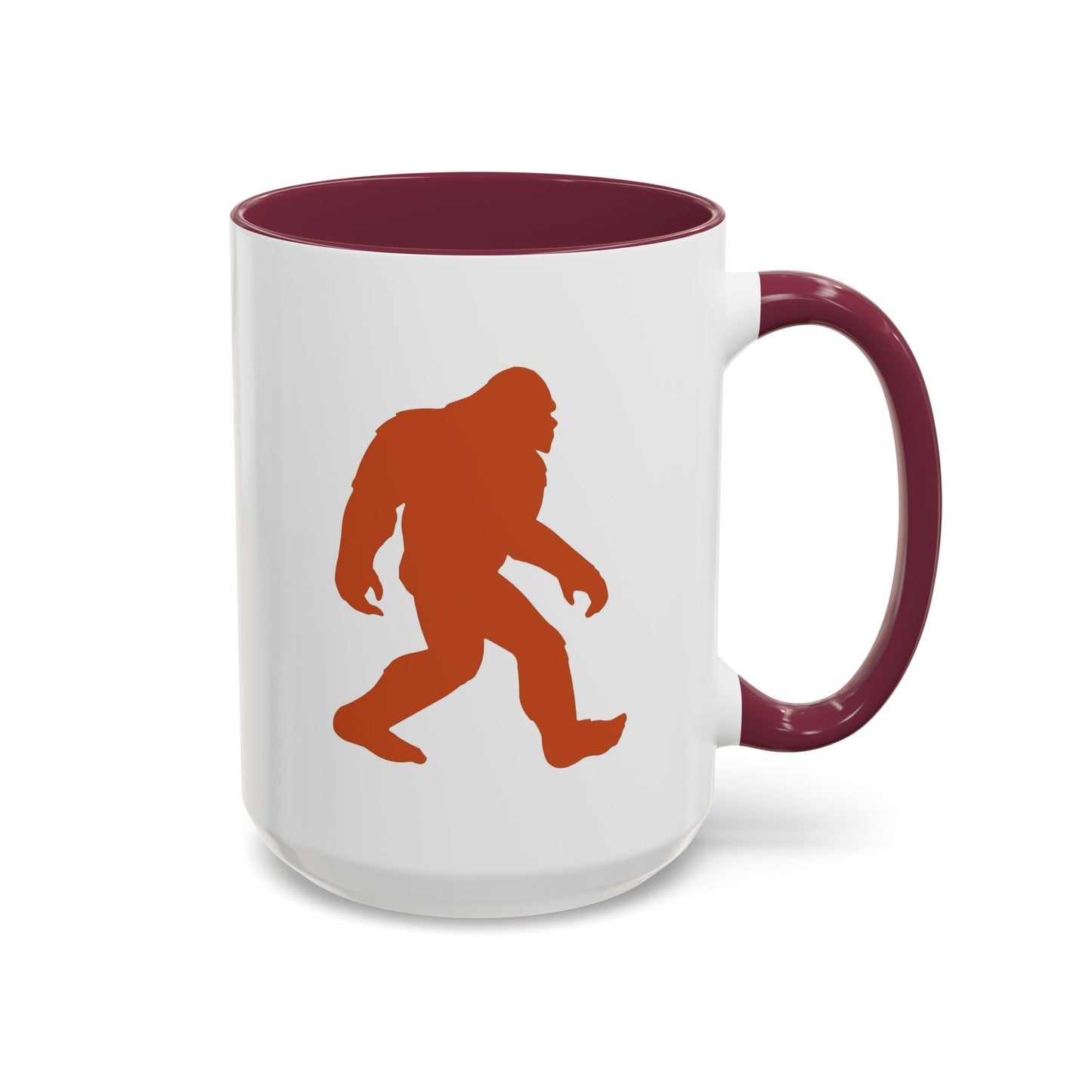 Sasquatch Silhouette Coffee Mug — Retro Orange Bigfoot Camper Design (11oz/15oz)