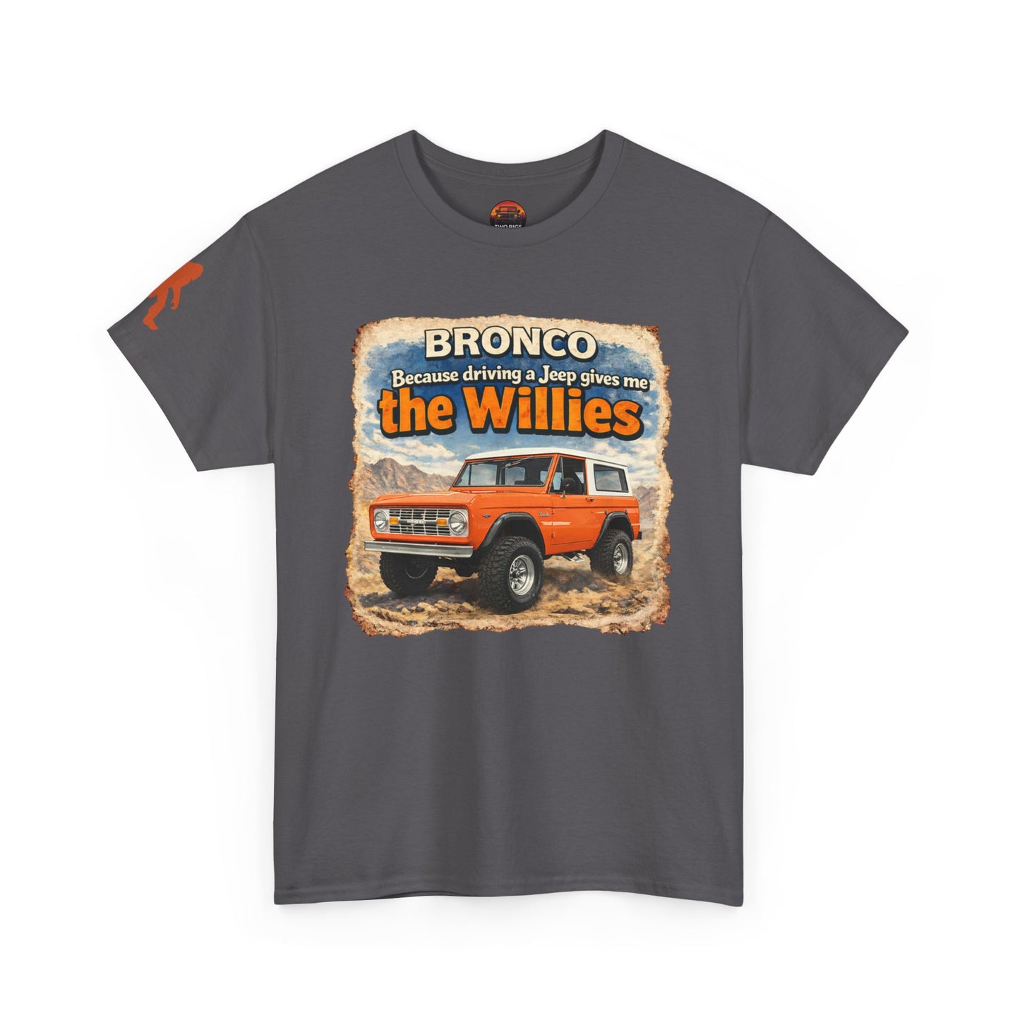 66-77 Bronco Apparel Tee Front "Willies" Charcoal