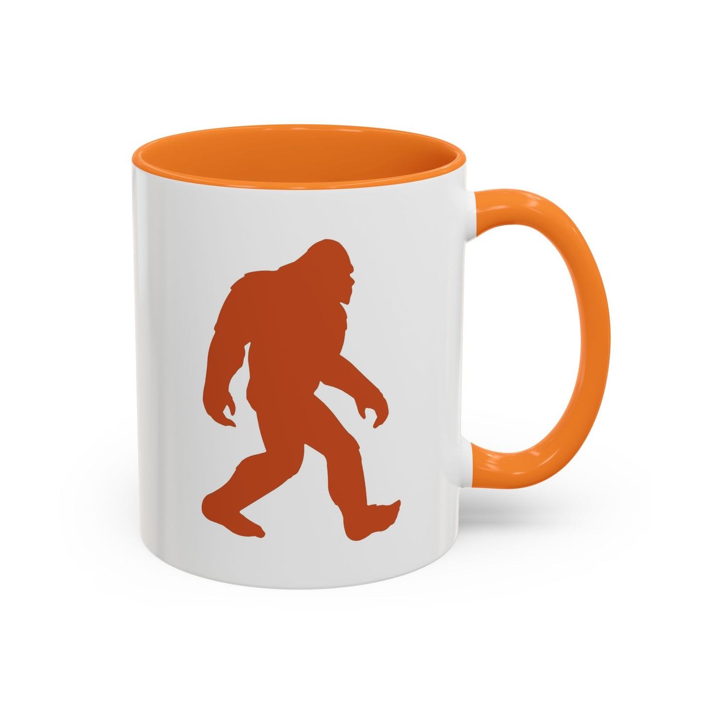 Sasquatch Silhouette Coffee Mug — Retro Orange Bigfoot Camper Design (11oz/15oz)
