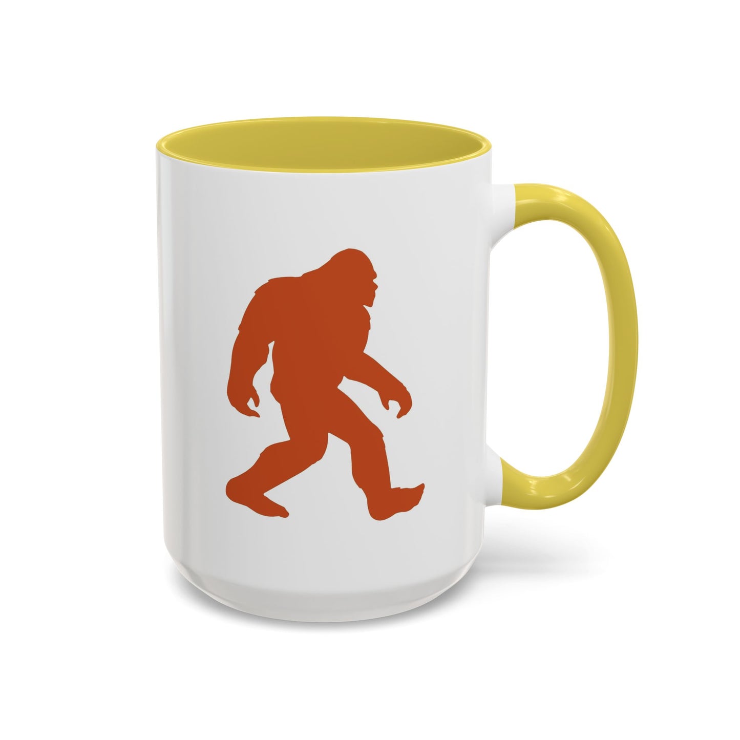 Sasquatch Silhouette Coffee Mug — Retro Orange Bigfoot Camper Design (11oz/15oz)