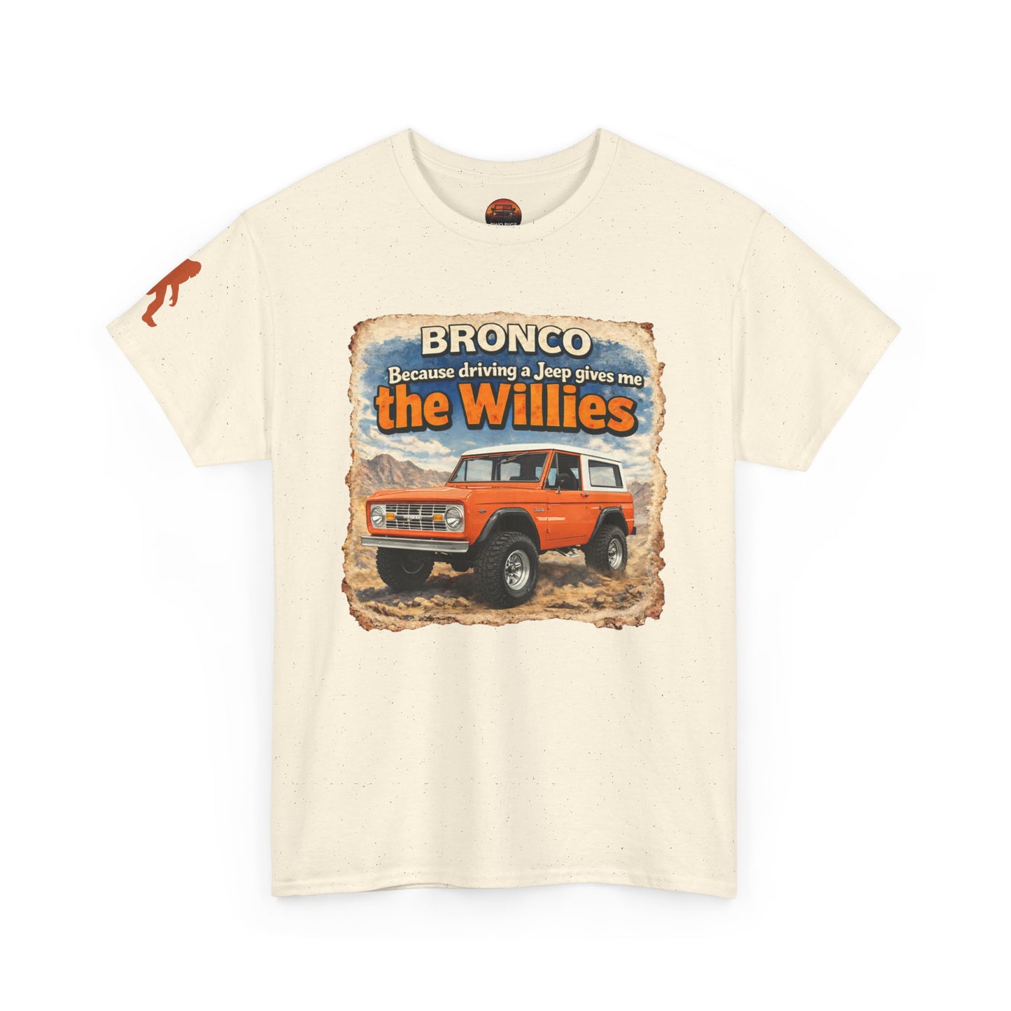 66-77 Ford Bronco apparel tee front view natural "Willies” off-road t-shirt